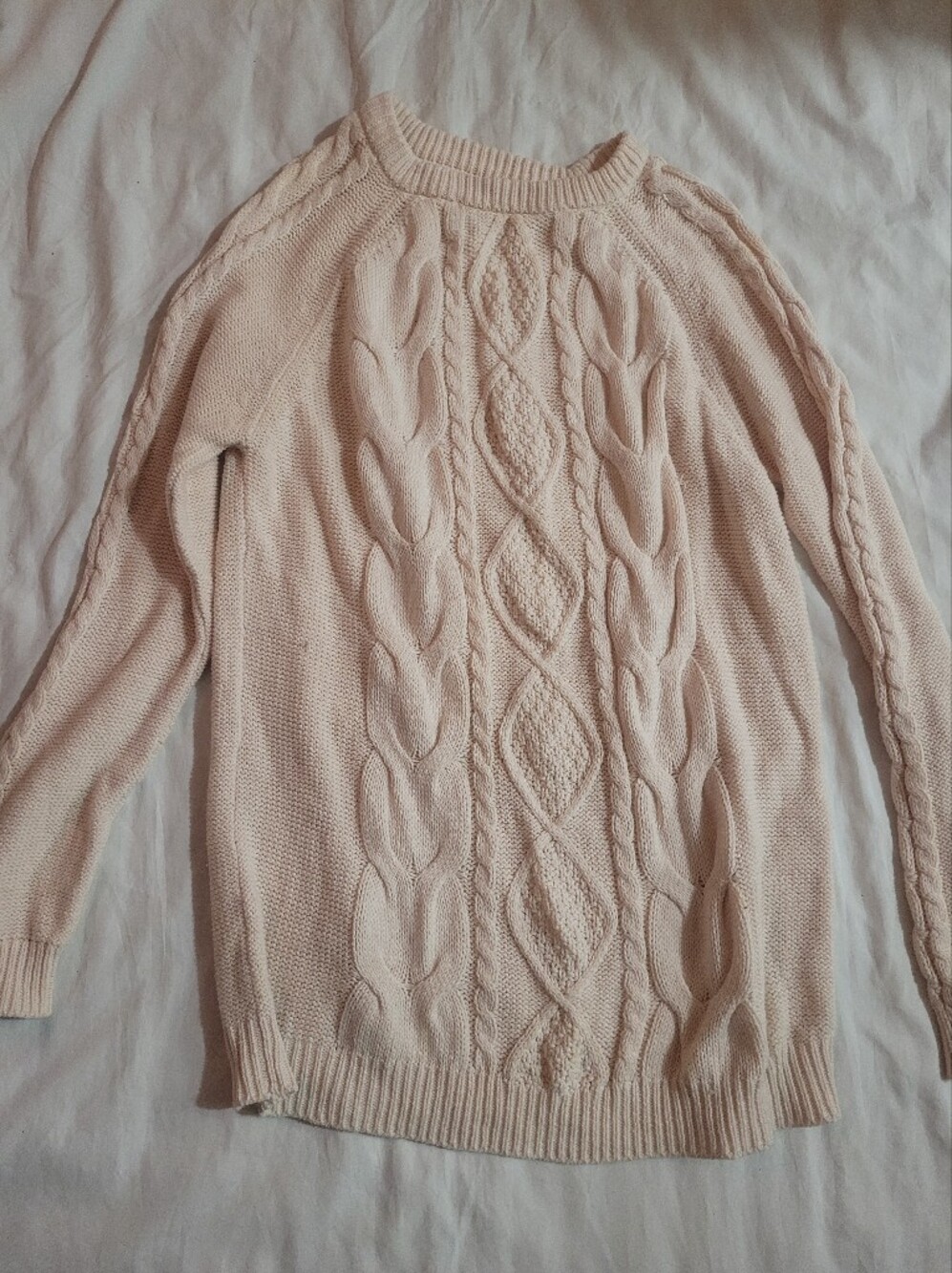 Forever 21 Cream Cable Knit Crewneck Sweater